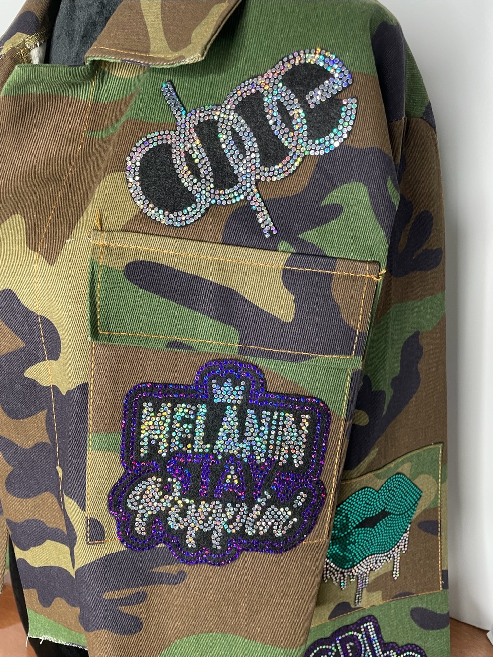 Camo Embellished Patches "Boss Babe" Jacket — Green Camo - Picture 4 of 6